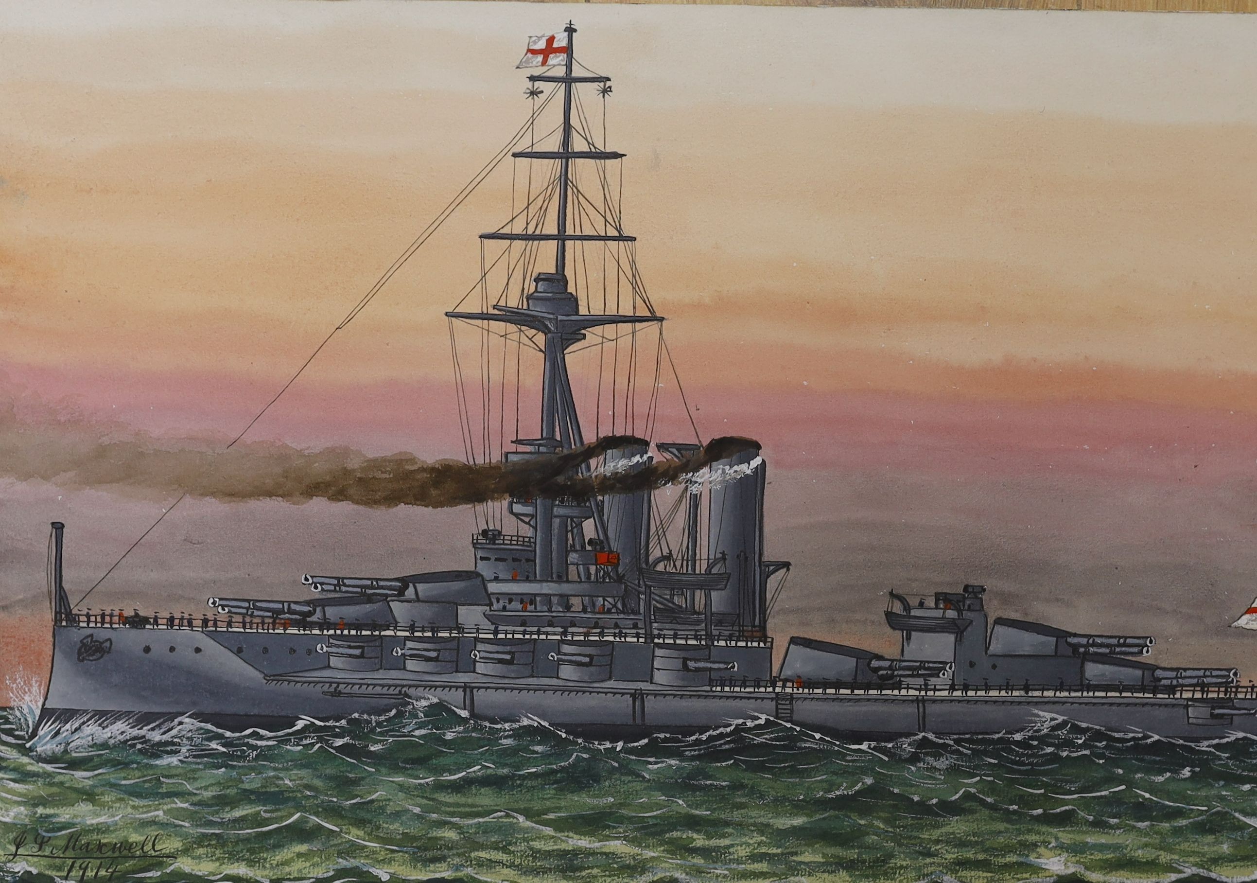 James Scott Maxwell (1845-1922), four watercolours, Studies of battleships, signed and dated 1909-1916, 29 x 46cm, unframed